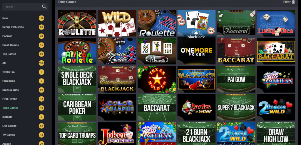Bet9ja Nigeria Table Games