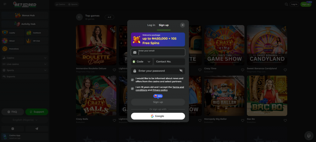Betonred Casino NIgeria Registration process