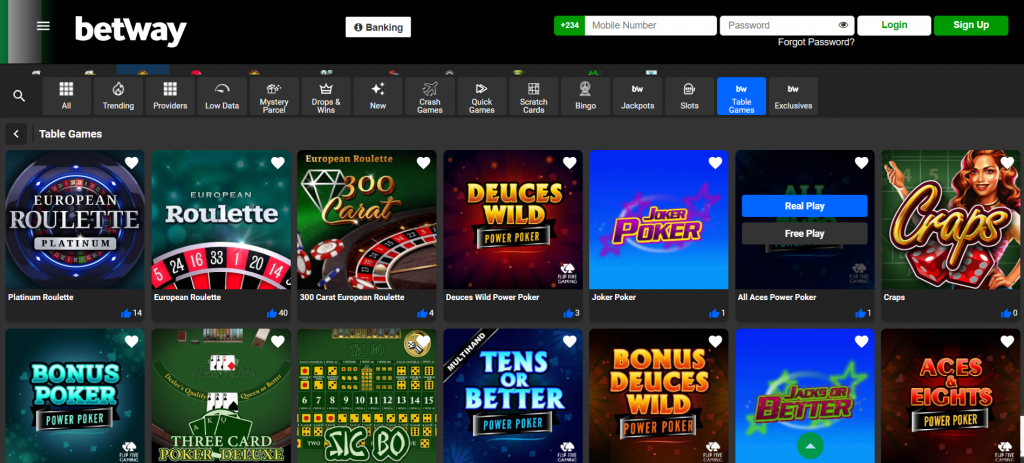 Betway Nigeria Table Games