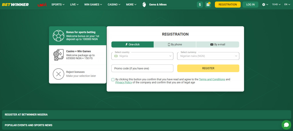 BetWinner Nigeria Registration
