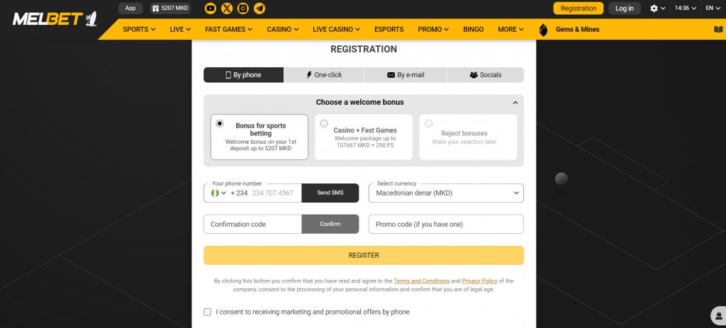 Melbet Nigeria Registration process
